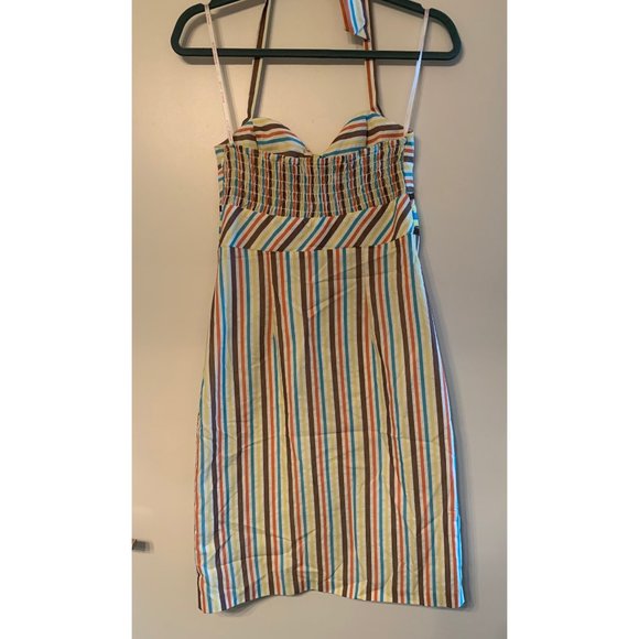 Betsey Johnson Multi Color Seersucker Halter Dress - Picture 3 of 6